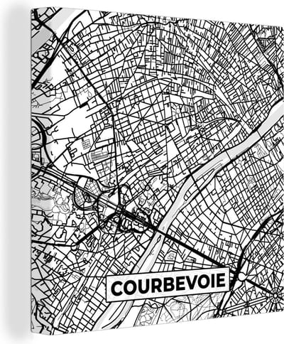 Canvas Schilderij Stadskaart - Courbevoie - Plattegrond - Kaart - Frankrijk - Zwart wit - 20x20 cm - Wanddecoratie