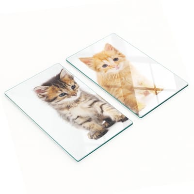 Decoratieve glazen snij- en serveerplanken met kattenmotief, 2x30x52 cm