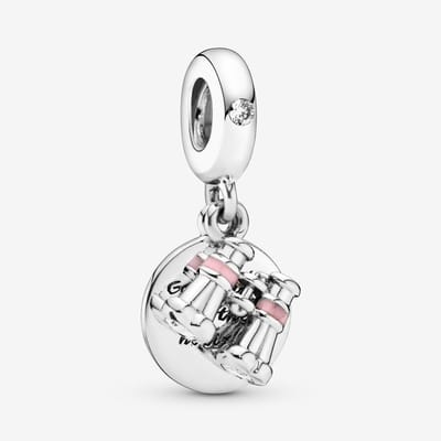 Fler® | Bedel | Past op populaire bedelarmbanden (standaard - 3mm) | Verrekijker Bedel | Opera Charm | Ballet bedel | 925 zilver | zirkonia | Roze emaille | Visionary Charm | Valentijnsdag Cadeau | Sinterklaas kado | Kerstcadeau | Verjaardag