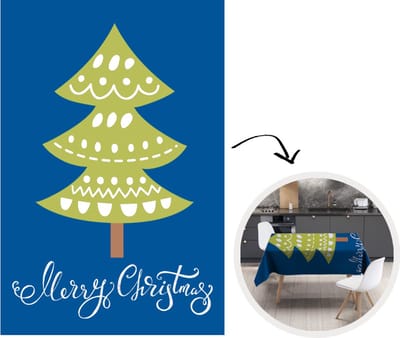 Kerst Tafelkleed - Kerstmis Decoratie - Tafellaken - Kerstboom - Kerst - Quotes - Merry christmas - Dennenboom - Blauw - 180x260 cm - Kerstmis Versiering