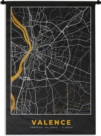 Wandkleed - Wanddoek - Plattegrond – Kaart – Stadskaart – Frankrijk – Valence - 90x135 cm - Wandtapijt