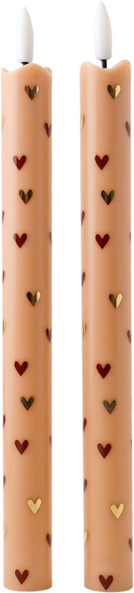 LED Dinerkaarsen Beige Bruin met Hartjes - Set van 2 - Incl. Batterijen - Werkt met Afstandbediening - Aifcandles