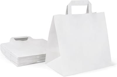 50 Witte Papieren Zakken met Handvat - Kraft Cadeautasjes Boodschappentassen 26x17x25 cm