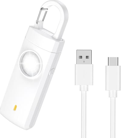 Persoonlijk alarm - Senioren Alarm - Persoonlijk Zakalarm -Zelfverdediging Sirene - Veiligheid Alarm - Persoonlijke Alarmknop - Sleutelhanger - Met zaklamp - Voor vrouwen - meisjes en ouderen - Wit