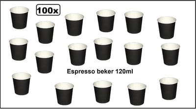 100x Beker espresso karton zwart 120ml - Espresso - Koffie thee chocomel soep drank water beker karton