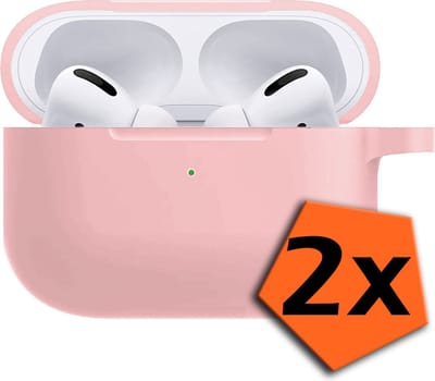 Hoesje - 2 Stuks - Geschikt voor Apple Airpods Pro - met Clip - Siliconen Hoes - Silicone Case Cover - Lichtroze