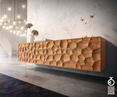 TV-meubel Solu acacia natuur 175 cm 2 deuren 2 laden zwevend lowboard 3D-Front