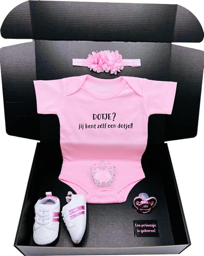 Kraamcadeau -DOTJE -romper - babysneakers - speen -baby hoofdband - rechtstreeks versturen mogelijk - kraamkado