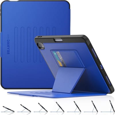 iPad Air 11 inch (M3/M2) 2025/2024 Hoes met Sterke Magneet, Auto Sleep/Wake, Valbestendig, Multi-hoek Stand, Potloodhouder en Kaartsleuf, Blauw
