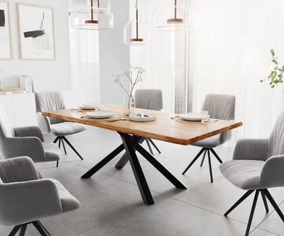 Eetkamertafel Edge acacia natuur 200x100 kruisframe rechthoek zwart Live-Edge