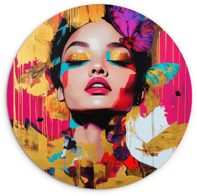 WallCircle® Wandcirkel 120x120 cm - Muurcirkel Vrouw - Abstract - Kleurrijk - Muurdecoratie woonkamer - Wanddecoratie slaapkamer - Kamer decoratie accessoires - Ronde schilderijen XXL