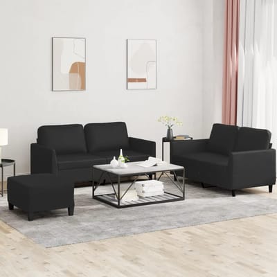 vidaXL - 3-delige - Loungeset - met - kussens - kunstleer - zwart
