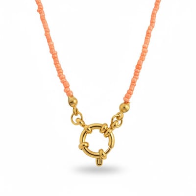 Aramat Jewels - Kralen Bedelketting - Zalmroze rocailles - Goudkleur
