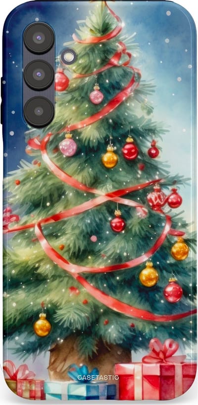 Casetastic hoesje geschikt voor Samsung Galaxy A25 - Dubbellaagse bescherming - Aquarel Kerstboom Cadeau - Fashion Case - Grijs Donkerblauw Saliegroen Beige