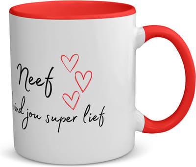 Akyol - neef ik vind jou super lief koffiemok - theemok - rood - Neef - de liefste neef - verjaardag - cadeautje voor neef - neef artikelen - kado - geschenk - 350 ML inhoud