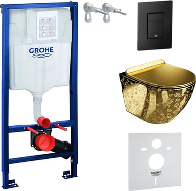 LAVITA complete toiletset SOFIGOLDENEYE GROHE Solido randloos zwart rechthoekig
