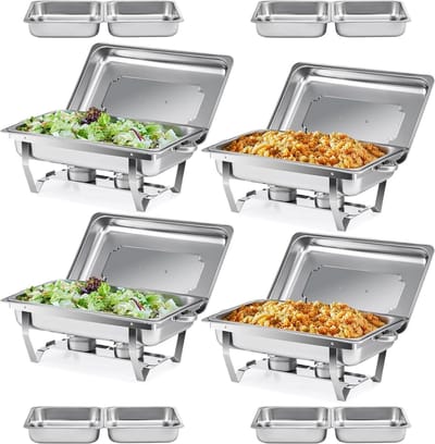Buffet Set - Warmhoudbakken - Feestelijk Serveren - Food Grade Staal - 4x 9L - Zilverkleurig