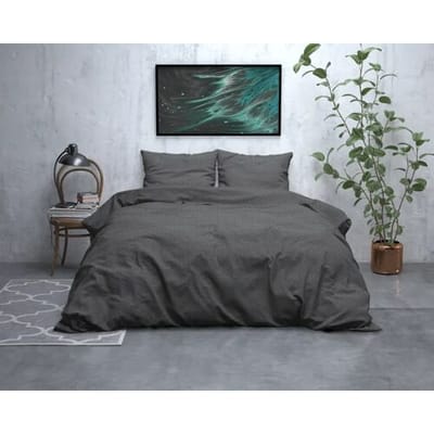 Sleeptime Flanel Jason - Dekbedovertrek - Eenpersoons - 140x200/220 + 1 kussensloop 60x70 - Antraciet