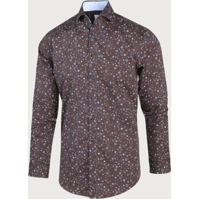 Blue Industry Bruin blauw stippenprint overhemd |