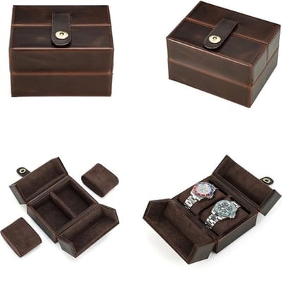 BUGOLINI Hashirama – Lederen HorlogeHouder – Geschikt Voor 2 Horloges – Stijlvol – Magnetische Druksluiting - Coffee