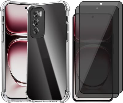 Hoesje geschikt voor Oppo Reno 12 - 2x Privacy Screenprotector Volledig Dekkend Glas - Shockproof Transparant
