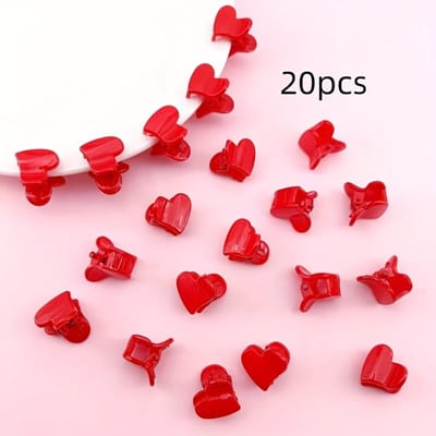 Effen Kleur Hartvormige Haarclips Mini Haarclips Elegante Haarspelden Voor Valentijnsdag 20PCS red