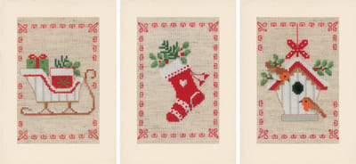 Vervaco - Wenskaart kit - Kerst - Kerstmotiefjes set van 3 - PN-0178342 - Borduren - Borduurpakket - Borduurpakket volwassenen - Borduurpakket kind