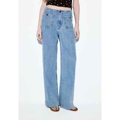 Stradivarius D77 Minimalistische jeans met zakken  LICHTE MIDDENBLAUWE DENIM WASSING 32