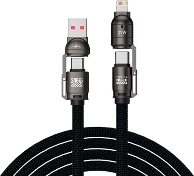 USB C kabel - 240W - USB C naar Lightning - 4-in-1 - 1.5M Blauw - Geschikt voor - Lightning / usb C naar usb A - Snellader Kabel met Koord