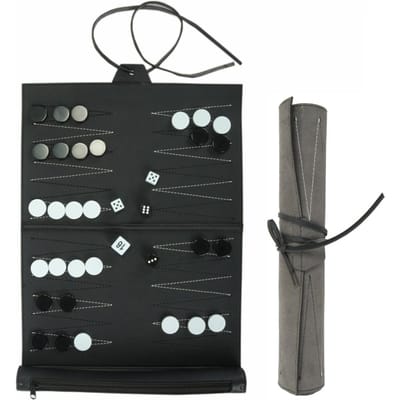 Backgammon Portable avec Plateau d'Échecs en Cuir PU Plateau de Backgammon Pliable Cadeaux de Voyage gray