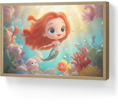 Nachtlampje 60x40 cm - Kinder lamp - Zeemeermin - Water - Vissen - Rood - Tafellamp kinderkamer draadloos - Slaapkamer lampje - Bedlamp kinderen - Kinderlampje - Wandlamp babykamer - Nachtlampjes