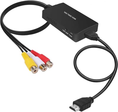 JeiibrZui Rca Naar Hdmi-converter - Composiet Naar Hdmi-adapter - Ondersteunt 1080P Pal Ntsc En Plug-And-Play Functie - 1 Stuk - Voor Ps2 Ps3 Xbox Vhs - Zwart