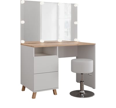 Vicco Karen Kaptafel set met kruk – 110 cm met kruk en LED-feeverlichting Wit/Kunstnijverheid