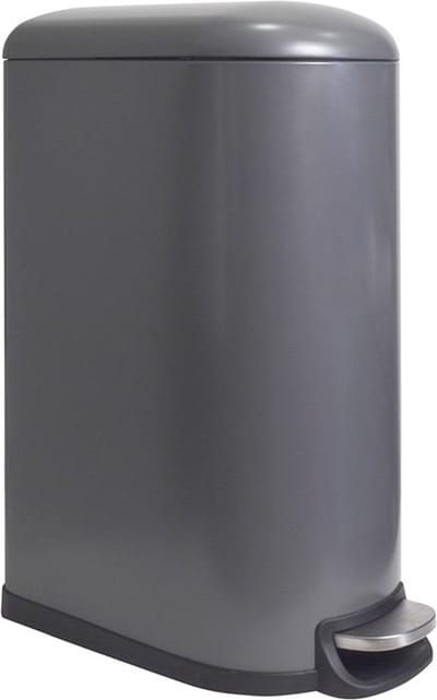 Perel metalen pedaalemmer met uitneembare emmer, solide antislipvoet en versterkte pedaal, ideaal voor thuis en op kantoor, inhoud 40 liter, rechthoekig 64,5 x 28,5 x 47 cm, mat grijs