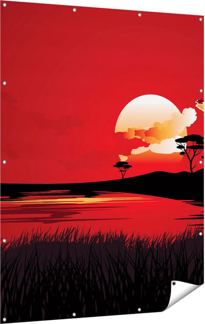 Gards Tuinposter Rode Zonsondergang in de Savanne - Abstract - 120x160 cm - Tuindoek - Tuindecoratie - Wanddecoratie buiten - Tuinschilderij