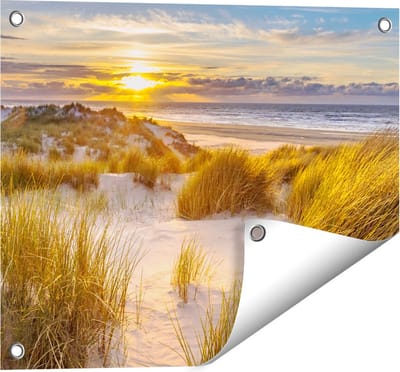 Gards Tuinposter Strand en Duinen tijdens Zonsondergang - 50x40 cm - Tuindoek - Tuindecoratie - Wanddecoratie buiten - Tuinschilderij