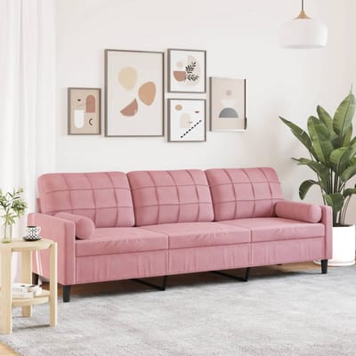 vidaXL - 3-zitsbank - met - sierkussens - 210 - cm - fluweel - roze