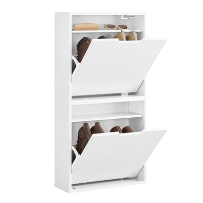 SoBuy Schoenenkast voor entree, schoenenkast, ultradun, 19 cm diep, verticaal/horizontale montage, opslag van schoenen en kleine voorwerpen, MDF E1, wit, 35 kg, 50 x 19 x 100 cm, FSR204-W