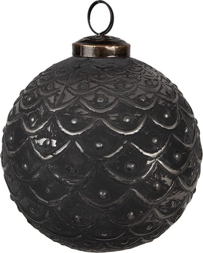 Clayre & Eef Kerstbal Overig Ø 10x10 cm Zwart Grijs Glas Kerstballen