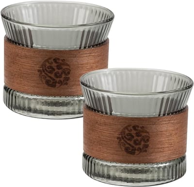 Set van 2 Espresso- en Cappuccino-glazen met Houten Warmtebescherming, Ideaal voor Koffieliefhebbers en Theedrinkers