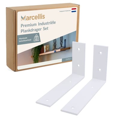Marcellis - 2x Industriële plankdrager - Voor plank 20 tot 25cm + schroefset - mat wit - staal - T5
