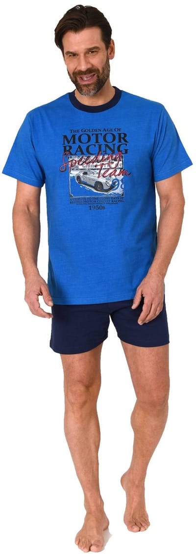Normann heren pyjama met korte mouwen Shorty Pyjama met opdruk op de voorkant in een elegante look