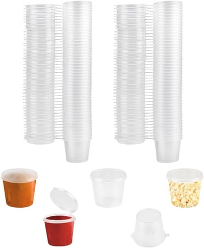 100 Stuks Opslagdozen met Deksel 1oz - Lekvrije Plastic Containers voor Sauzen, Dips en Specerijen - Magnetronbestendig en Handig in Gebruik
