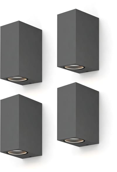 Calex Wandlamp Up & Downlight Bergamo - 2x GU10 - IP54 Water- en Stofbestendig - Geschikt voor Binnen en Buiten - Eenvoudige installatie - Rechthoek - Antraciet – 4-Pack