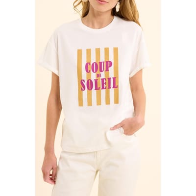 ICode White T-shirt With Message On Stripes Sunburn Maat: XL | Tops Outlet | Dames | Wit