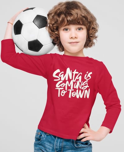 Starry Indigo - KerstKleding / Christmas T-Shirt | kerst cadeau | Santa is Town | Unisex | Rood | Kind 3-4 jaar | Maat 104