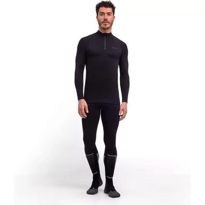 FALKE Maximum Warm High Zip Neck sneldrogend functioneel materiaal functioneel shirt met lange mouwen heren zwart - maat S