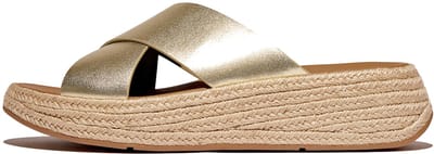 FitFlop FitFlop F-Mode Espadrille Leather Flatform Cross Slides GOUD - Maat 39