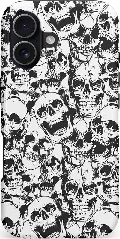 Casetastic hoesje geschikt voor Apple iPhone 17 - MagSafe - Dubbellaagse bescherming - Lachende dood - Fashion Case - Grijs Donkergrijs Wit