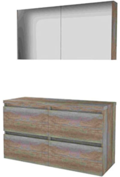 Basic-Line Comfort 46 Badkamermeubelset - 120 x 46 cm - Greeploos - 4 Lades - Wastafelblad - Spiegelkast - Scotch Oak